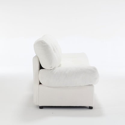 White 96.46'' Button-Tufted Fabric 2-Seater Sofa, Sturdy and Comfy Frame for Living Room