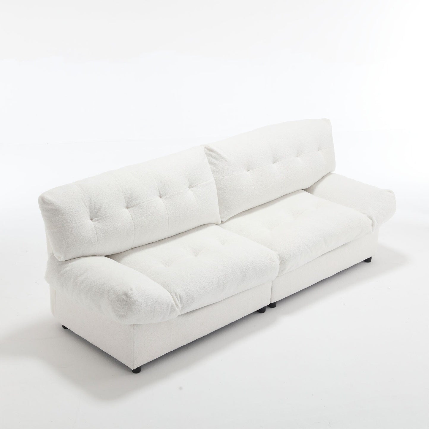 White 96.46'' Button-Tufted Fabric 2-Seater Sofa, Sturdy and Comfy Frame for Living Room