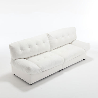 White 96.46'' Button-Tufted Fabric 2-Seater Sofa, Sturdy and Comfy Frame for Living Room