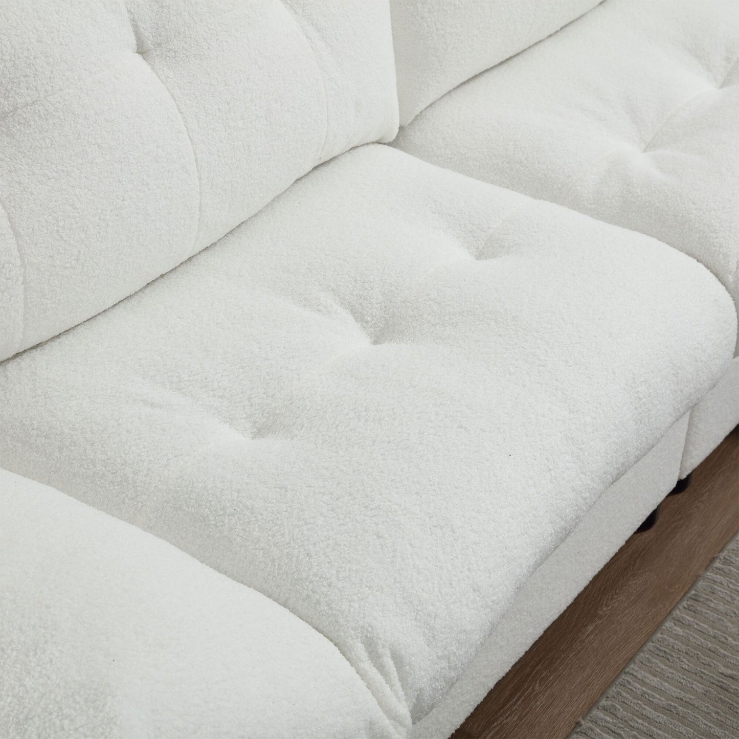 White 96.46'' Button-Tufted Fabric 2-Seater Sofa, Sturdy and Comfy Frame for Living Room