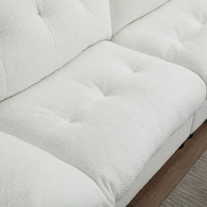 White 96.46'' Button-Tufted Fabric 2-Seater Sofa, Sturdy and Comfy Frame for Living Room