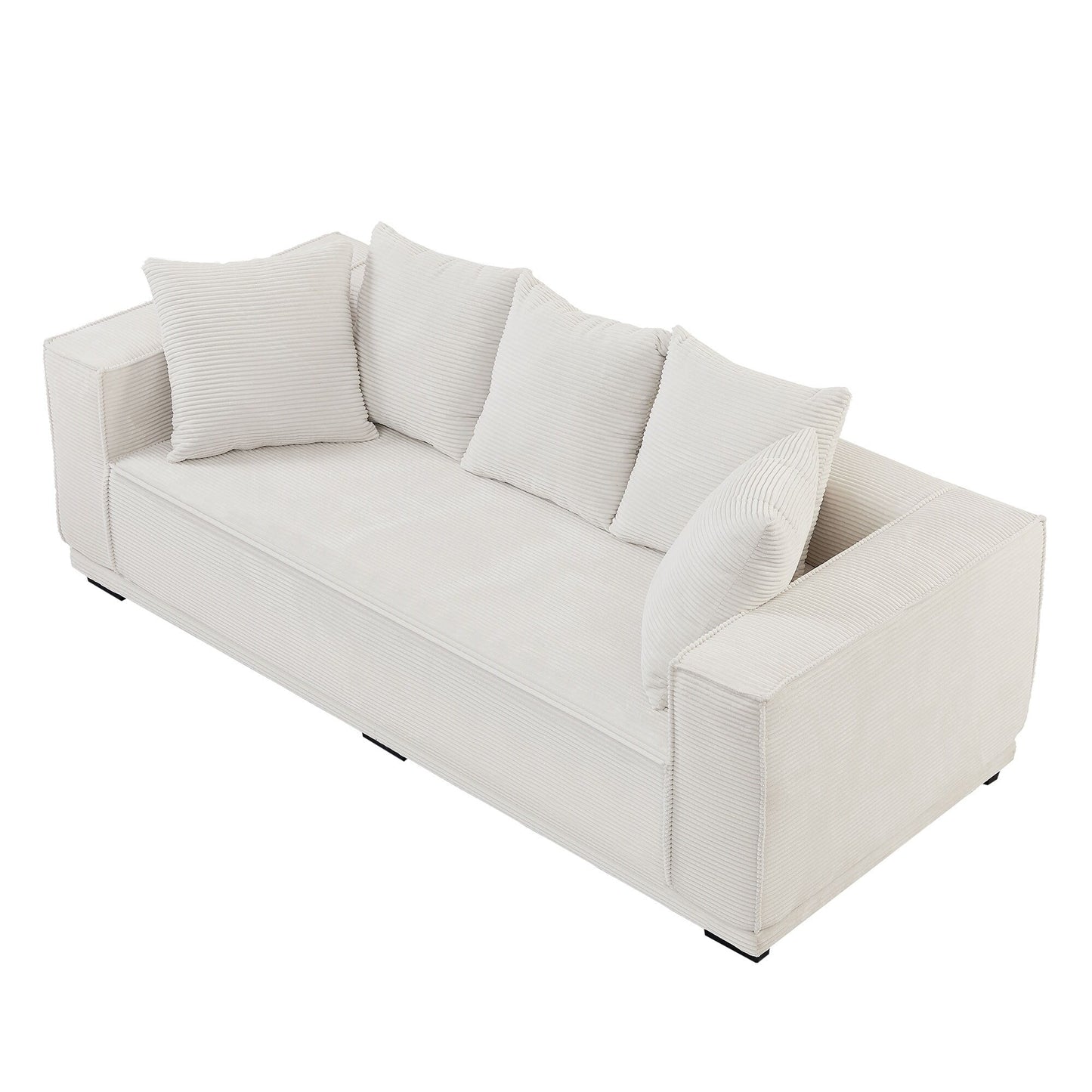 White Corduroy Upholstered 3-seater Sofa with Toss Pillows