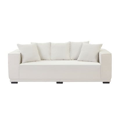 White Corduroy Upholstered 3-seater Sofa with Toss Pillows
