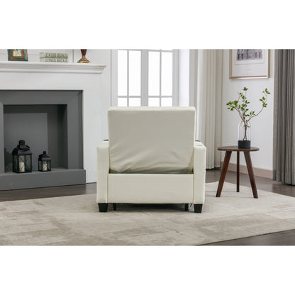 White Faux Leather Convertible Sofa Bed with USB Ports