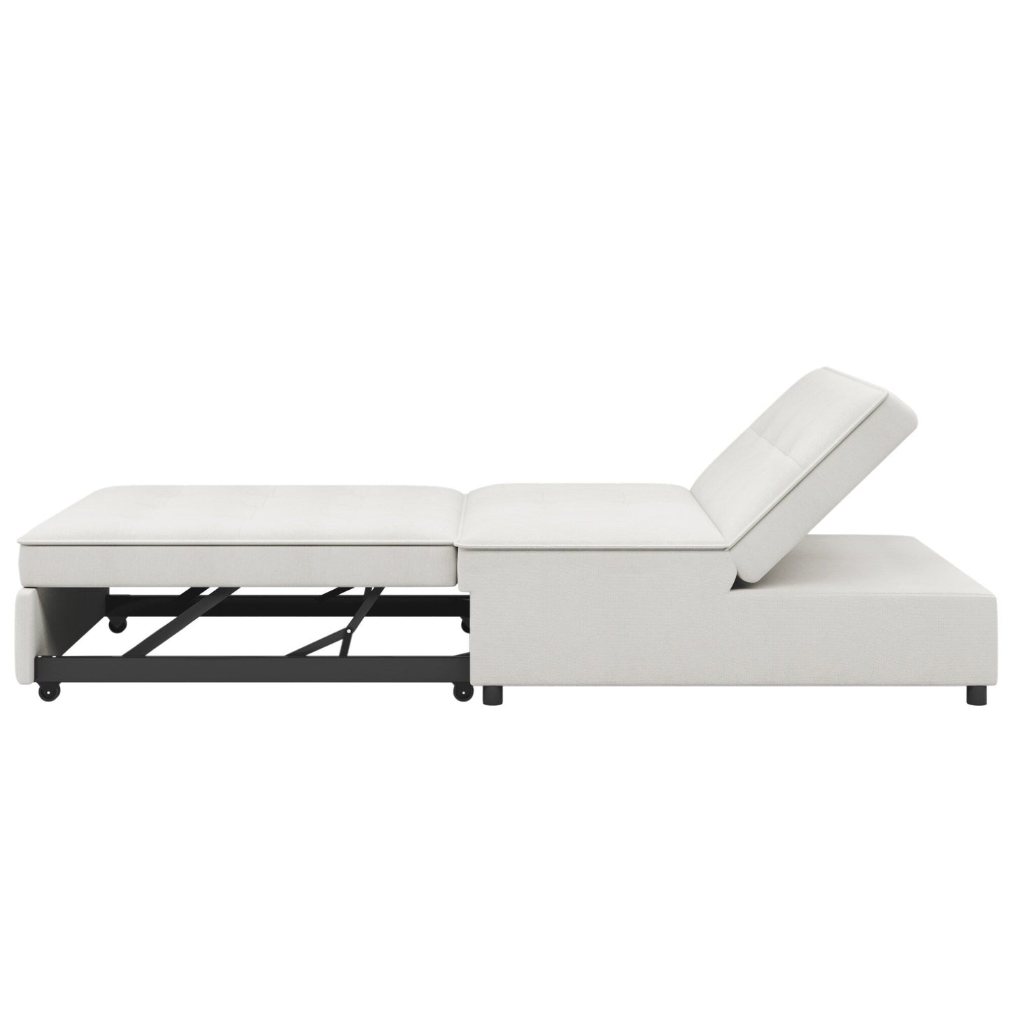 White Linen Ottoman Sofa Bed with Storage Pocket and USB Port