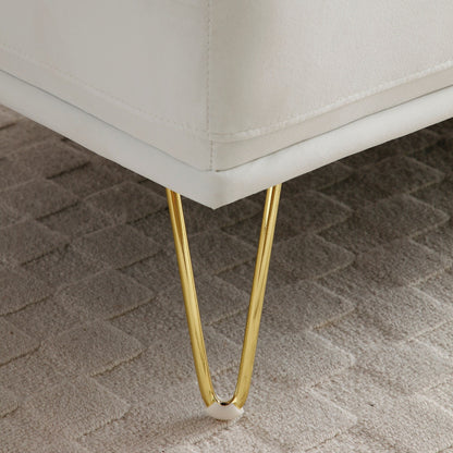White Modern 56.3 Upholstered Loveseat End of Bed Bench with Gold Metal Legs for Bedroom