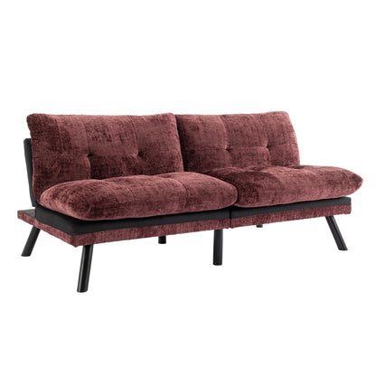 Wine Red 75.6 Chenille Convertible Loveseat Futon Sofa Bed with Metal Legs for Living Room