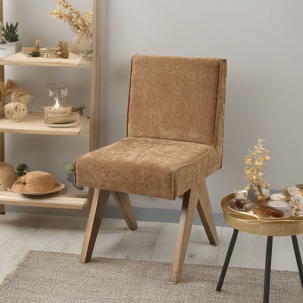 Chaise d'appoint Zoey (lot de 2) - Chenille chocolat et chêne