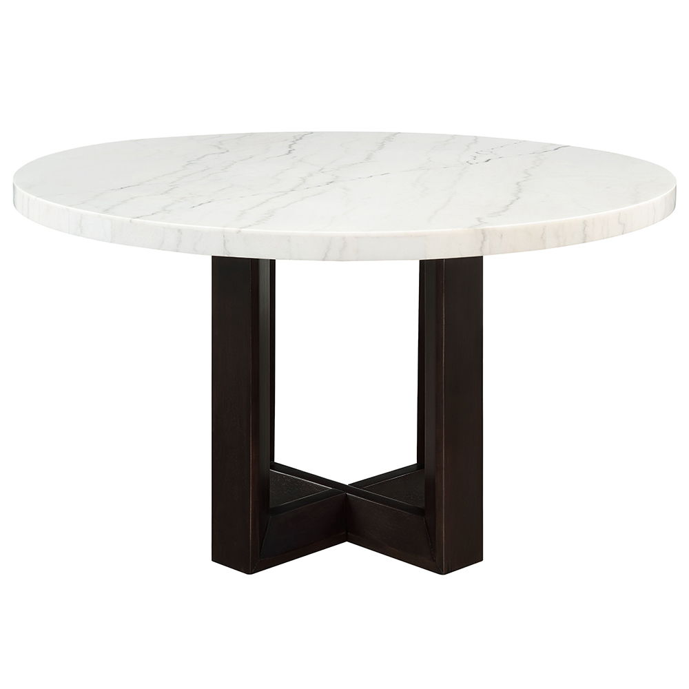 Edwyn - Table à manger ronde - Plateau en marbre naturel blanc et expresso