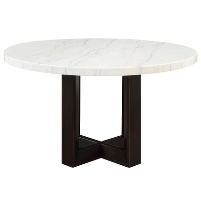 Edwyn - Table à manger ronde - Plateau en marbre naturel blanc et expresso