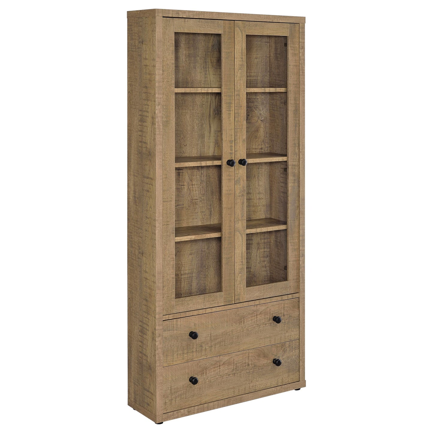Hawthorne - Armoire haute à 4 étagères et portes vitrées avec tiroirs