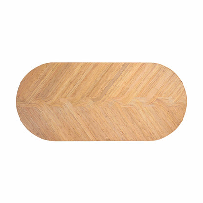 Caren - Table à manger ovale en rotin et verre - Naturel