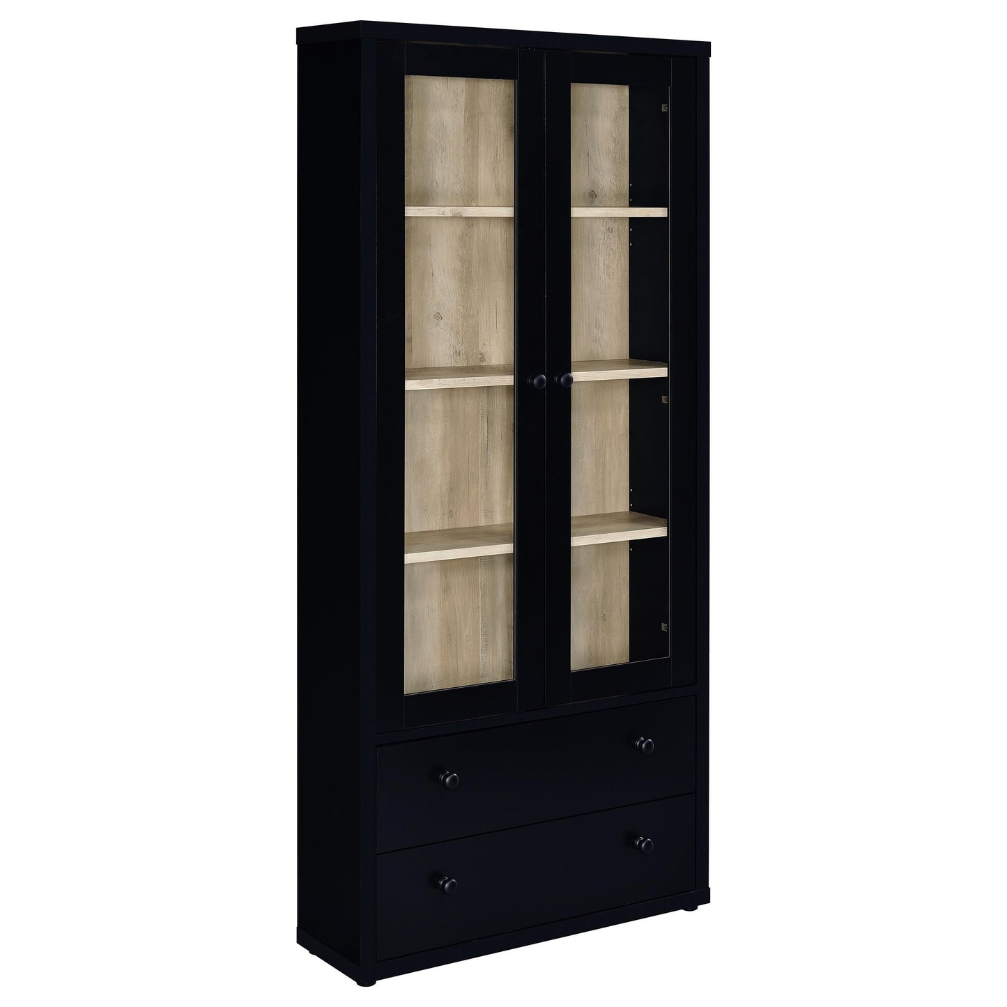 Hawthorne - Armoire haute à 4 étagères et portes vitrées avec tiroirs