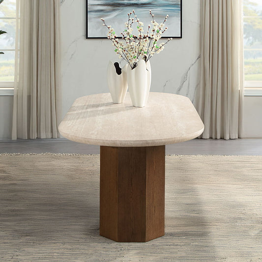 Leonardo - Table à manger - Plateau en travertin et chêne foncé