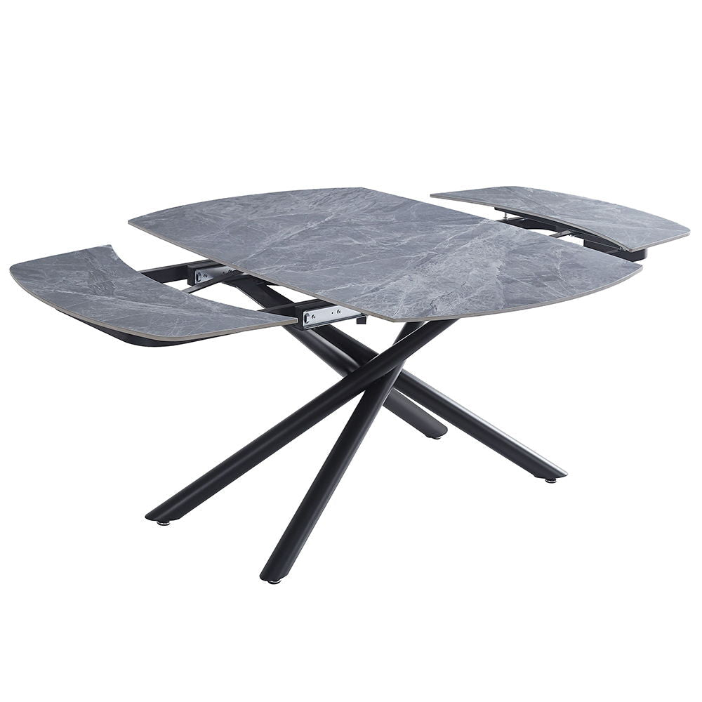 Hester - Table à manger avec plateau en céramique - Gris et noir