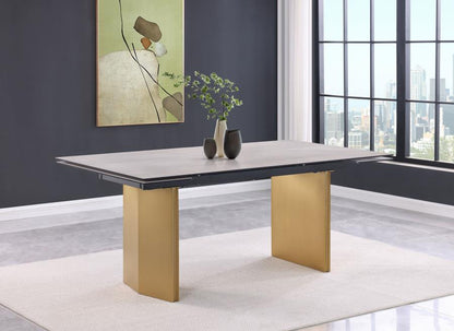 Vesa - Table à manger extensible avec plateau en verre - Beige