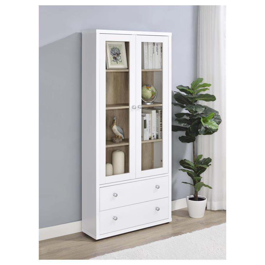 Hawthorne - Armoire haute à 4 étagères et portes vitrées avec tiroirs