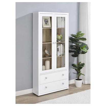 Hawthorne - Armoire haute à 4 étagères et portes vitrées avec tiroirs