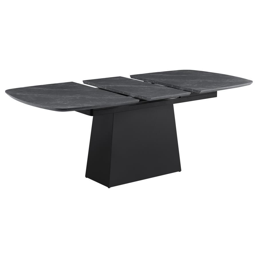 Potero - Table à manger à rallonges en imitation marbre - Noir