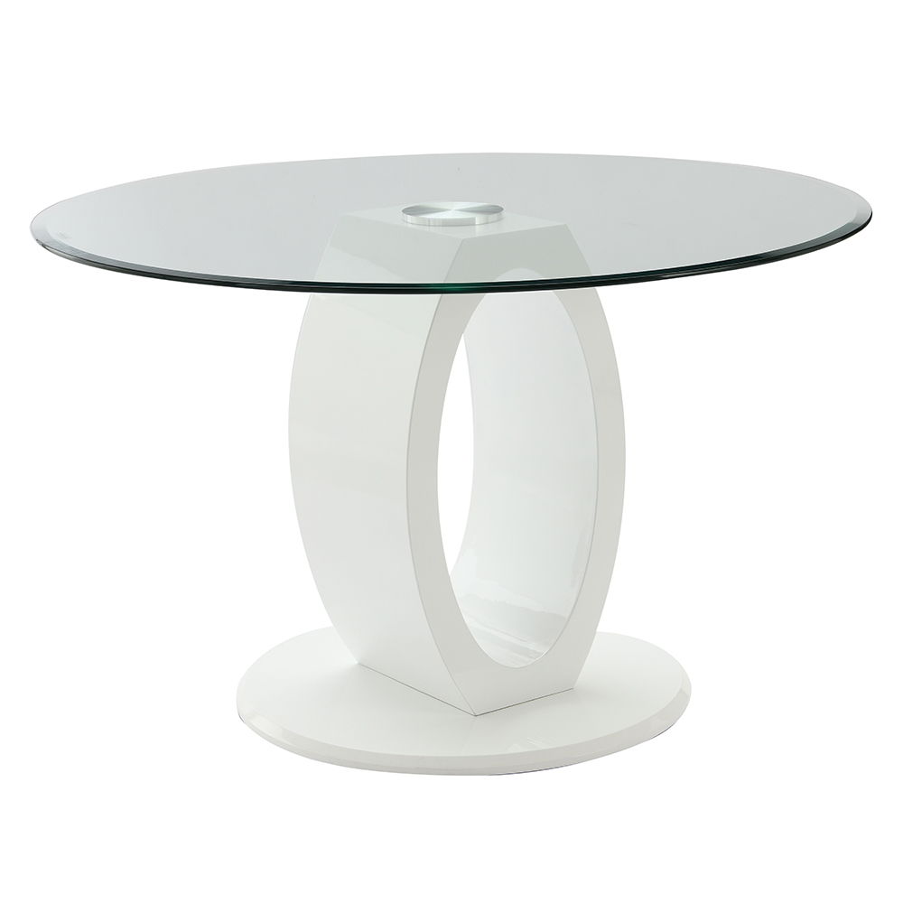 Larry - Table à manger ronde avec plateau en verre - Blanc brillant