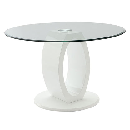 Larry - Table à manger ronde avec plateau en verre - Blanc brillant