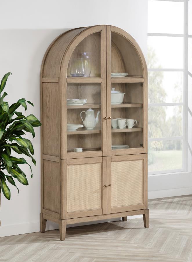 Kailani - Vitrine de salle à manger 4 portes en rotin - Chêne beige