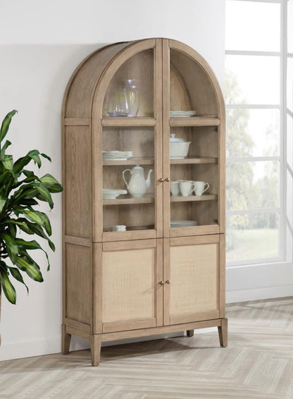 Kailani - Vitrine de salle à manger 4 portes en rotin - Chêne beige
