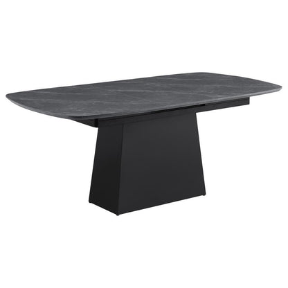 Potero - Table à manger à rallonges en imitation marbre - Noir