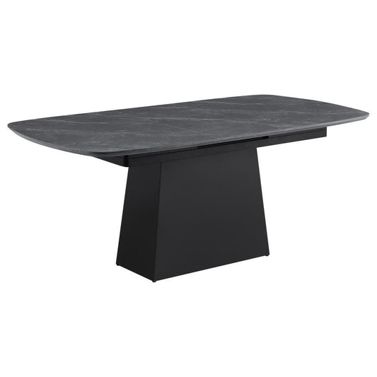 Potero - Table à manger à rallonges en imitation marbre - Noir