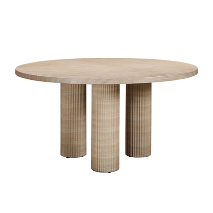 Patti - Table à manger ronde texturée pour intérieur/extérieur - Travertin