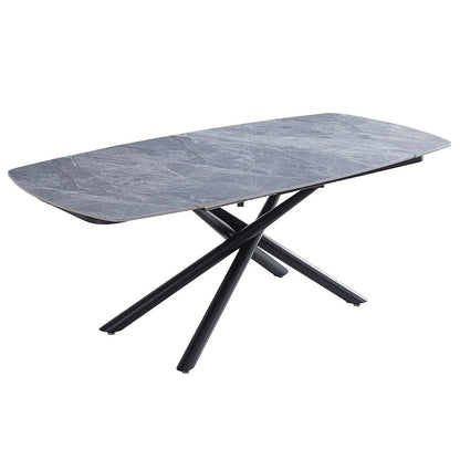 Hester - Table à manger avec plateau en céramique - Gris et noir