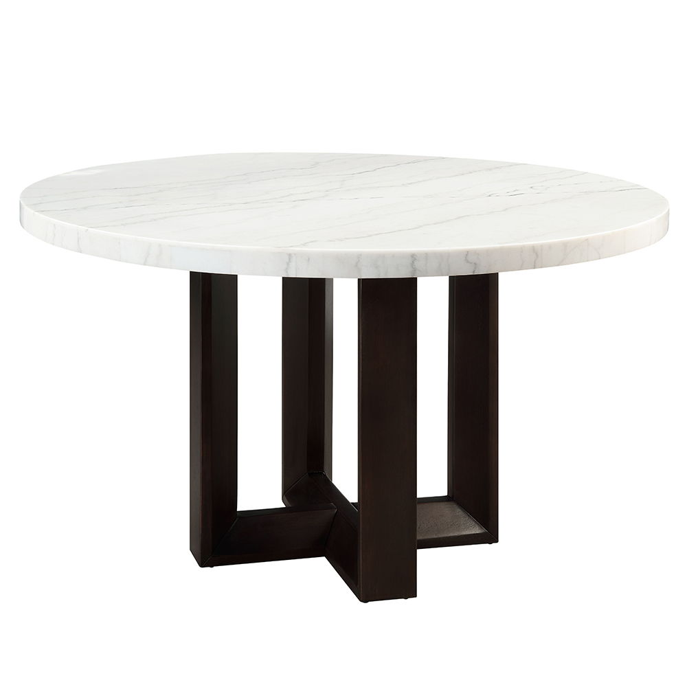 Edwyn - Table à manger ronde - Plateau en marbre naturel blanc et expresso