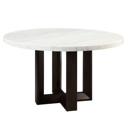 Edwyn - Table à manger ronde - Plateau en marbre naturel blanc et expresso