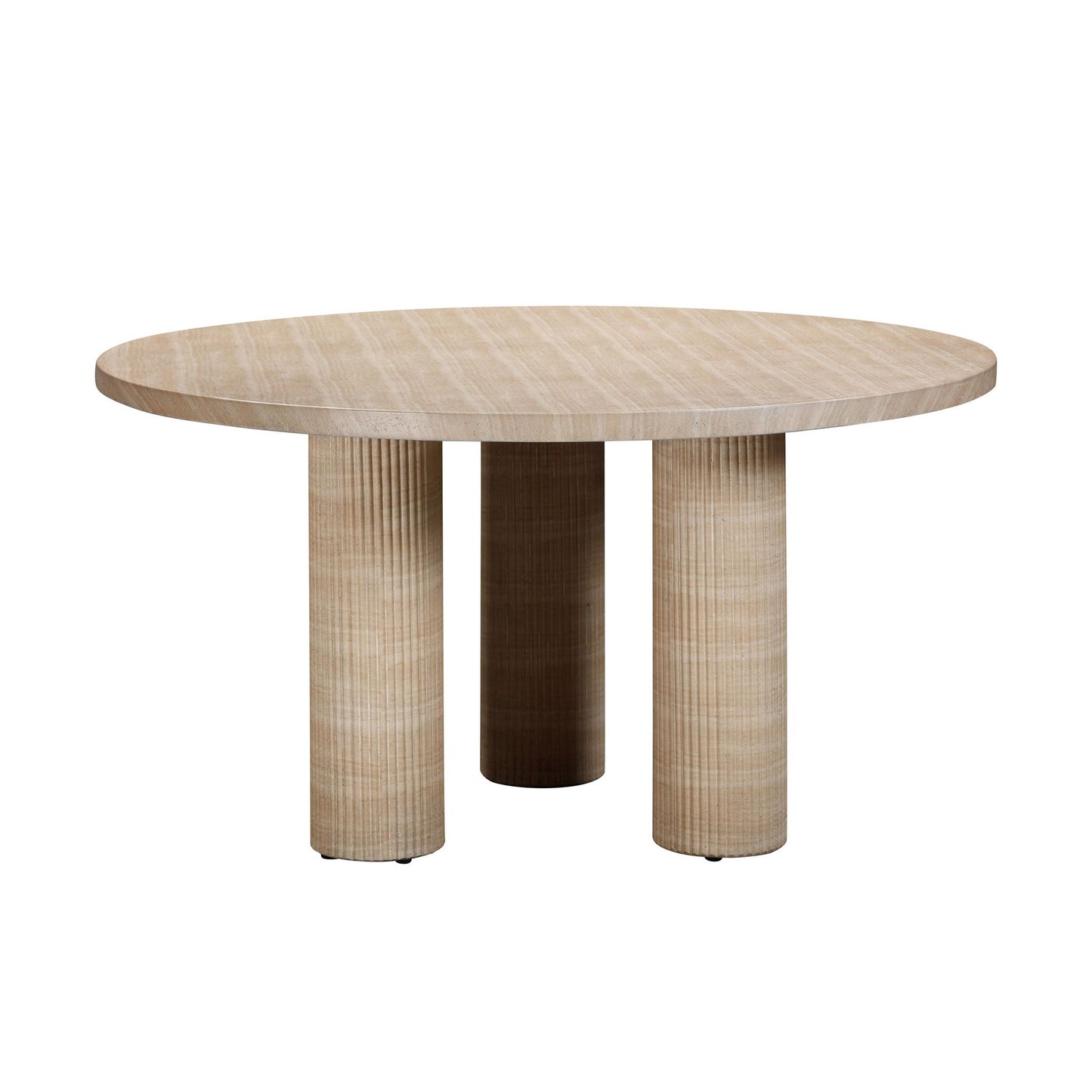 Patti - Table à manger ronde texturée pour intérieur/extérieur - Travertin