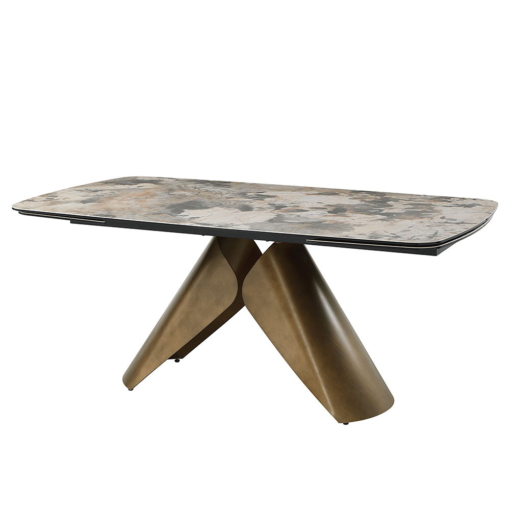 Malika - Table à manger avec plateau en céramique - Gris et cuivre brossé