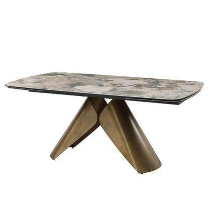 Malika - Table à manger avec plateau en céramique - Gris et cuivre brossé
