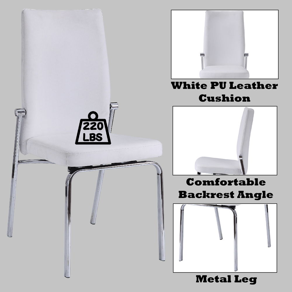 Osias - Chaise d'appoint (lot de 2) - Cuir synthétique blanc et chrome