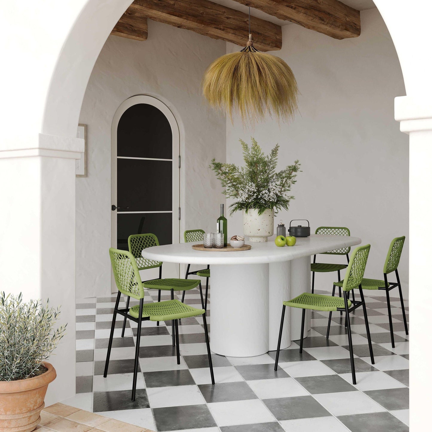 Elika - Table à manger ovale en faux plâtre