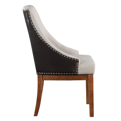 Gilsea - Chaise d'appoint en tissu et cuir synthétique (lot de 2) - Finition beige et marron