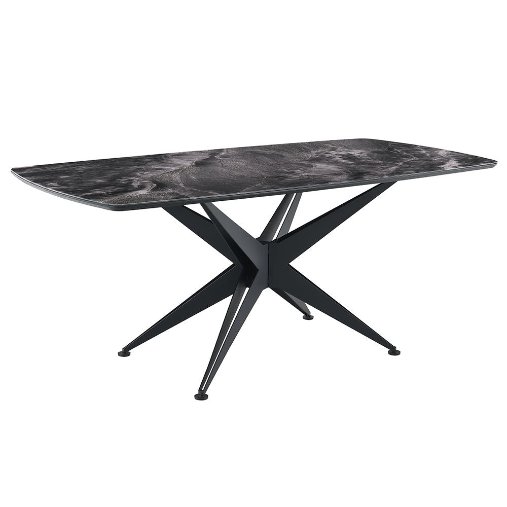 Klaus - Table à manger - Plateau en verre trempé cristal et finition noire