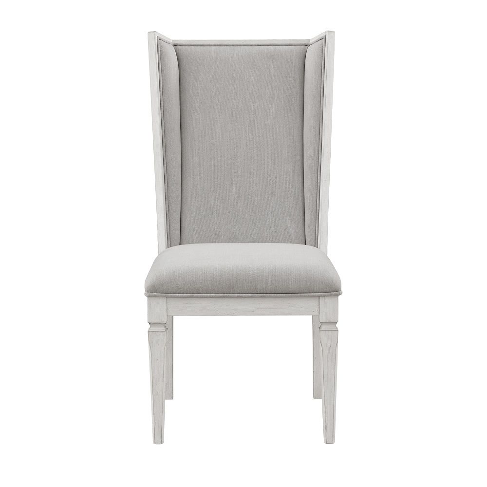 Katia - Chaise d'hôtesse (lot de 2) - Lin gris clair et blanc patiné
