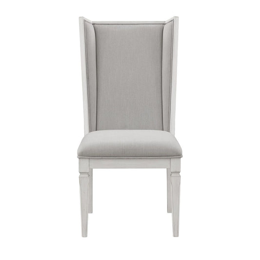 Katia - Chaise d'hôtesse (lot de 2) - Lin gris clair et blanc patiné