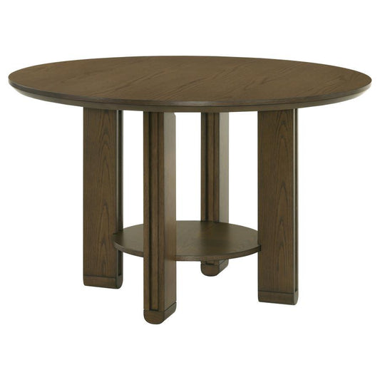Ottowa - Table à manger ronde en bois avec étagère - Marron