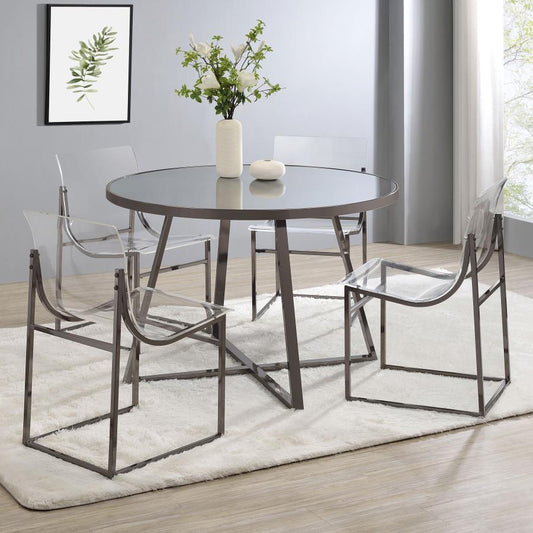 Jillian - Ensemble de salle à manger rond 5 pièces avec plateau miroir - Nickel noir