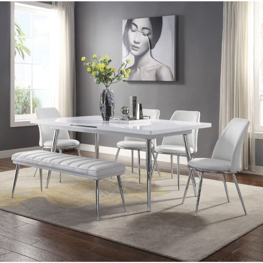 Weizor - Table à manger - Blanc brillant et chrome