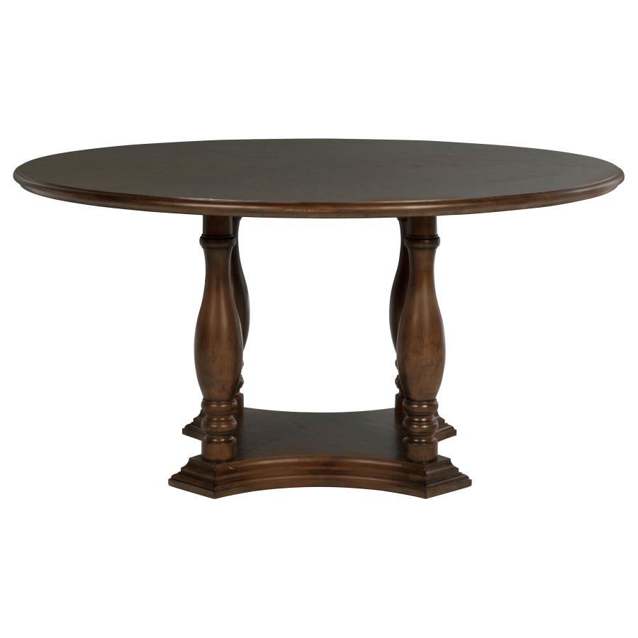 Landon - Table à manger ronde sur pied en bois - Brun riche