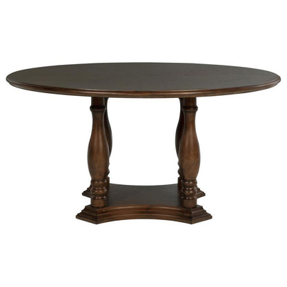 Landon - Table à manger ronde sur pied en bois - Brun riche