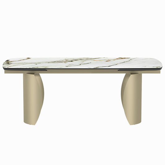 Cora - Table à manger - Plateau en céramique et champagne doré