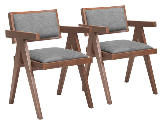 Delhi - Chaise de salle à manger (lot de 2) - Gris et noyer
