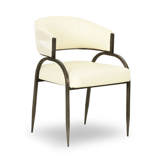 Tatum - Chaise de salle à manger en cuir vegan et jacquard bicolore - Crème